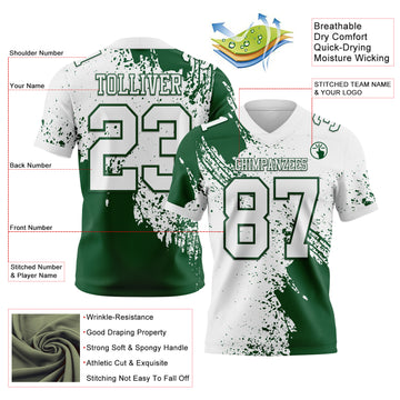 Custom White Green 3D Pattern Abstract Brush Stroke Mesh Authentic Football Jersey