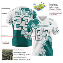 Laden Sie das Bild in den Galerie-Viewer, Custom White Teal 3D Pattern Abstract Brush Stroke Authentic Football Jersey
