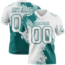 Laden Sie das Bild in den Galerie-Viewer, Custom White Teal 3D Pattern Abstract Brush Stroke Authentic Football Jersey
