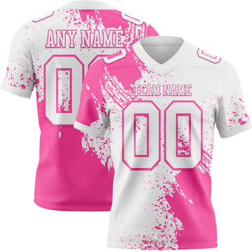 Custom White Pink 3D Pattern Abstract Brush Stroke Mesh Authentic Football Jersey
