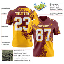 Laden Sie das Bild in den Galerie-Viewer, Custom Burgundy White-Gold 3D Pattern Abstract Brush Stroke Authentic Football Jersey
