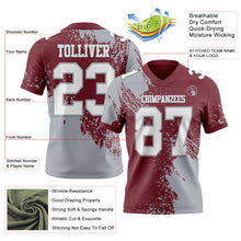 Load image into Gallery viewer, Custom Burgundy White-Gray 3D Pattern Abstract Brush Stroke Authentic Football Jersey
