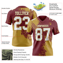 Load image into Gallery viewer, Custom Burgundy White-Old Gold 3D Pattern Abstract Brush Stroke Authentic Football Jersey
