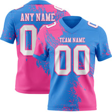 Load image into Gallery viewer, Custom Powder Blue White-Pink 3D Pattern Abstract Brush Stroke Authentic Football Jersey
