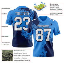 Laden Sie das Bild in den Galerie-Viewer, Custom Powder Blue White-Navy 3D Pattern Abstract Brush Stroke Authentic Football Jersey
