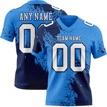Laden Sie das Bild in den Galerie-Viewer, Custom Powder Blue White-Navy 3D Pattern Abstract Brush Stroke Authentic Football Jersey
