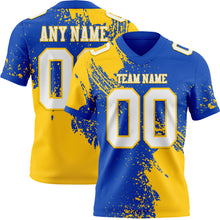 Load image into Gallery viewer, Custom Thunder Blue White-Yellow 3D Pattern Abstract Brush Stroke Authentic Football Jersey
