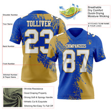 Load image into Gallery viewer, Custom Thunder Blue White-Old Gold 3D Pattern Abstract Brush Stroke Authentic Football Jersey
