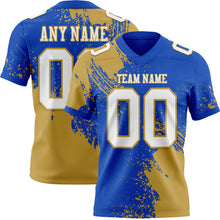 Load image into Gallery viewer, Custom Thunder Blue White-Old Gold 3D Pattern Abstract Brush Stroke Authentic Football Jersey
