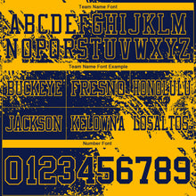 Laden Sie das Bild in den Galerie-Viewer, Custom Navy Gold 3D Pattern Abstract Brush Stroke Authentic Football Jersey
