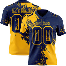 Laden Sie das Bild in den Galerie-Viewer, Custom Navy Gold 3D Pattern Abstract Brush Stroke Authentic Football Jersey
