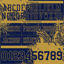 Laden Sie das Bild in den Galerie-Viewer, Custom Navy Old Gold 3D Pattern Abstract Brush Stroke Authentic Football Jersey
