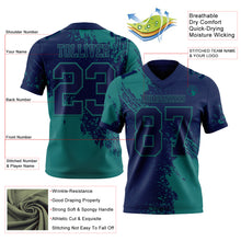 Laden Sie das Bild in den Galerie-Viewer, Custom Navy Teal 3D Pattern Abstract Brush Stroke Authentic Football Jersey
