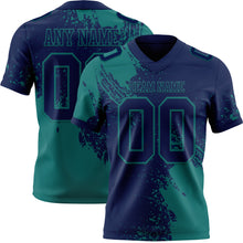 Laden Sie das Bild in den Galerie-Viewer, Custom Navy Teal 3D Pattern Abstract Brush Stroke Authentic Football Jersey
