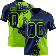 Laden Sie das Bild in den Galerie-Viewer, Custom Navy Neon Green 3D Pattern Abstract Brush Stroke Authentic Football Jersey
