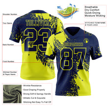 Laden Sie das Bild in den Galerie-Viewer, Custom Navy Neon Yellow 3D Pattern Abstract Brush Stroke Authentic Football Jersey
