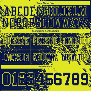 Custom Navy Neon Yellow 3D Pattern Abstract Brush Stroke Authentic Football Jersey