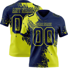 Charger l'image dans la galerie, Custom Navy Neon Yellow 3D Pattern Abstract Brush Stroke Authentic Football Jersey
