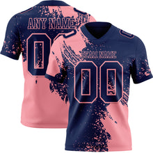 Load image into Gallery viewer, Custom Navy Medium Pink 3D Pattern Abstract Brush Stroke Authentic Football Jersey
