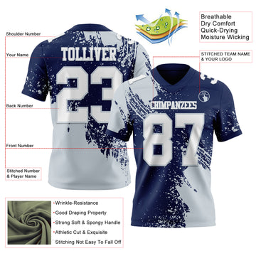 Custom Navy White-Silver 3D Pattern Abstract Brush Stroke Mesh Authentic Football Jersey