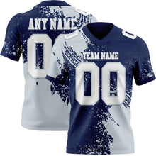 Laden Sie das Bild in den Galerie-Viewer, Custom Navy White-Silver 3D Pattern Abstract Brush Stroke Authentic Football Jersey
