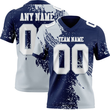 Custom Navy White-Silver 3D Pattern Abstract Brush Stroke Mesh Authentic Football Jersey