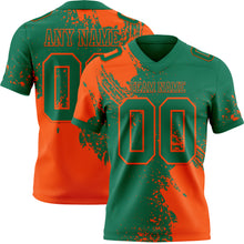 Load image into Gallery viewer, Custom Kelly Green Orange 3D Pattern Abstract Brush Stroke Authentic Football Jersey
