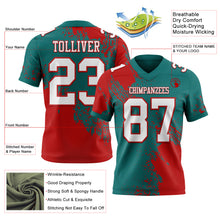 Load image into Gallery viewer, Custom Teal White-Red 3D Pattern Abstract Brush Stroke Authentic Football Jersey
