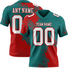 Load image into Gallery viewer, Custom Teal White-Red 3D Pattern Abstract Brush Stroke Authentic Football Jersey
