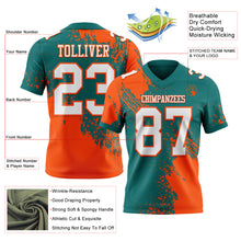 Load image into Gallery viewer, Custom Teal White-Orange 3D Pattern Abstract Brush Stroke Authentic Football Jersey
