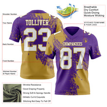 Laden Sie das Bild in den Galerie-Viewer, Custom Purple White-Old Gold 3D Pattern Abstract Brush Stroke Authentic Football Jersey
