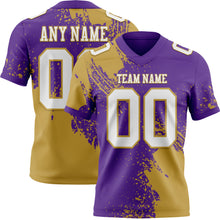 Laden Sie das Bild in den Galerie-Viewer, Custom Purple White-Old Gold 3D Pattern Abstract Brush Stroke Authentic Football Jersey
