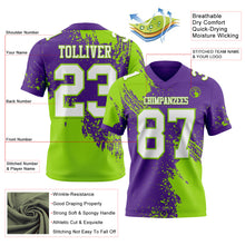 Загрузить изображение в средство просмотра галереи, Custom Purple White-Neon Green 3D Pattern Abstract Brush Stroke Authentic Football Jersey
