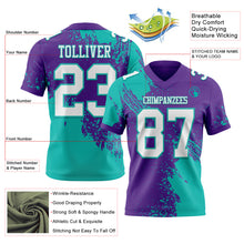 Laden Sie das Bild in den Galerie-Viewer, Custom Purple White-Aqua 3D Pattern Abstract Brush Stroke Authentic Football Jersey
