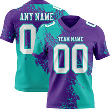 Laden Sie das Bild in den Galerie-Viewer, Custom Purple White-Aqua 3D Pattern Abstract Brush Stroke Authentic Football Jersey
