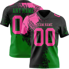 Загрузить изображение в средство просмотра галереи, Custom Black Pink-Grass Green 3D Pattern Abstract Brush Stroke Authentic Football Jersey
