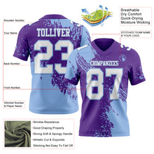 Load image into Gallery viewer, Custom Purple White-Light Blue 3D Pattern Abstract Brush Stroke Authentic Football Jersey
