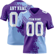 Load image into Gallery viewer, Custom Purple White-Light Blue 3D Pattern Abstract Brush Stroke Authentic Football Jersey
