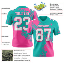Laden Sie das Bild in den Galerie-Viewer, Custom Aqua White-Pink 3D Pattern Abstract Brush Stroke Authentic Football Jersey
