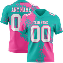 Laden Sie das Bild in den Galerie-Viewer, Custom Aqua White-Pink 3D Pattern Abstract Brush Stroke Authentic Football Jersey
