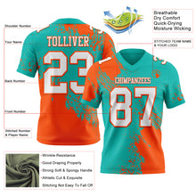 Загрузить изображение в средство просмотра галереи, Custom Aqua White-Orange 3D Pattern Abstract Brush Stroke Authentic Football Jersey
