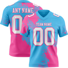 Загрузить изображение в средство просмотра галереи, Custom Sky Blue White-Pink 3D Pattern Abstract Brush Stroke Authentic Football Jersey
