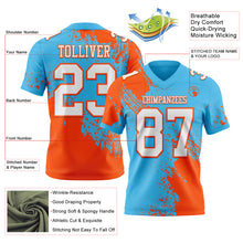 Laden Sie das Bild in den Galerie-Viewer, Custom Sky Blue White-Orange 3D Pattern Abstract Brush Stroke Authentic Football Jersey
