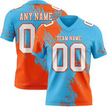 Laden Sie das Bild in den Galerie-Viewer, Custom Sky Blue White-Orange 3D Pattern Abstract Brush Stroke Authentic Football Jersey
