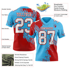 Laden Sie das Bild in den Galerie-Viewer, Custom Sky Blue White-Red 3D Pattern Abstract Brush Stroke Authentic Football Jersey

