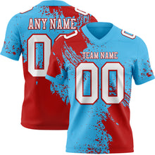 Laden Sie das Bild in den Galerie-Viewer, Custom Sky Blue White-Red 3D Pattern Abstract Brush Stroke Authentic Football Jersey
