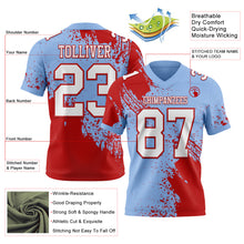Load image into Gallery viewer, Custom Light Blue White-Red 3D Pattern Abstract Brush Stroke Authentic Football Jersey
