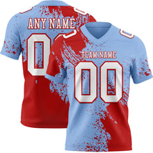 Load image into Gallery viewer, Custom Light Blue White-Red 3D Pattern Abstract Brush Stroke Authentic Football Jersey
