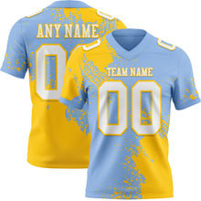 Load image into Gallery viewer, Custom Light Blue White-Yellow 3D Pattern Abstract Brush Stroke Authentic Football Jersey
