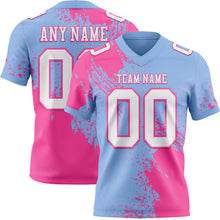 Load image into Gallery viewer, Custom Light Blue White-Pink 3D Pattern Abstract Brush Stroke Authentic Football Jersey
